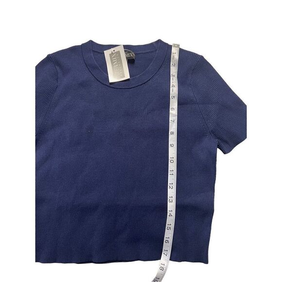 Intermix Women's Navy Crew Neck Katya Rib Knit Short Sleeve Crop Top Size L NWT - Picture 4 of 7